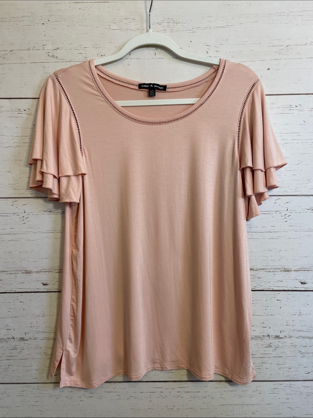 Cable & Gauge Blush Pink Layered Ruffle Short Sleeved Top, size L, NWOT